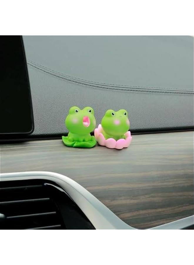 Car Dashboard 4 Pcs Frogs Figurines Ornaments Cute Car Interior Decor Accessories Room Decorative Desktop Decorations Cars Gift (Lotus Series) - Image 3